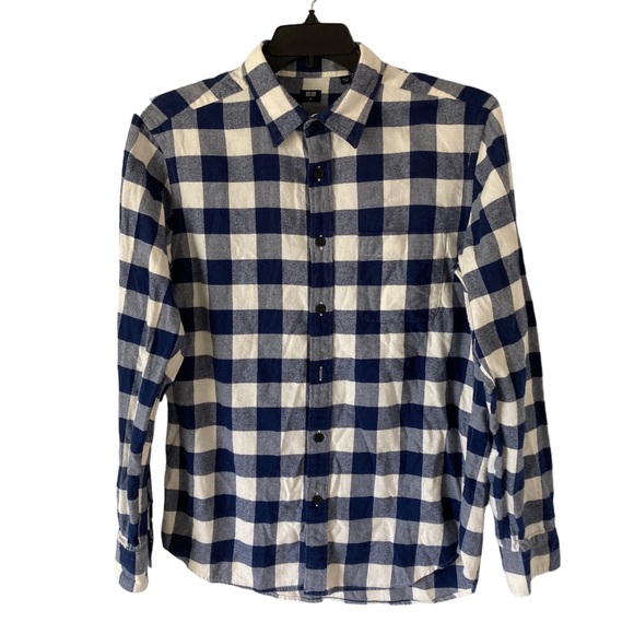 Uniqlo Other - Uniqlo Flannel Shirt Mens Size M Blue White Plaid Long Sleeve Button